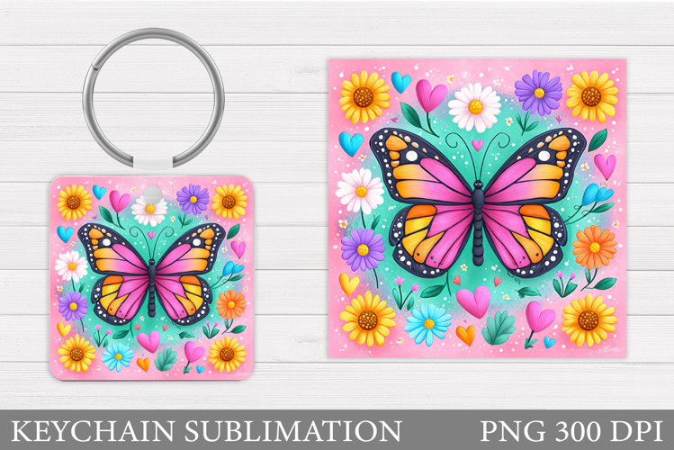 Butterfly Keychain Sublimation. Butterfly Flowers Keychain