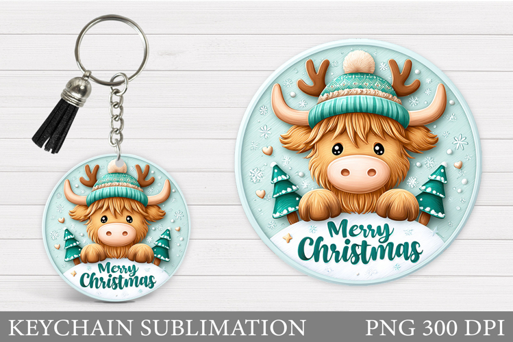 Christmas Cow Keychain. Christmas Keychain Sublimation
