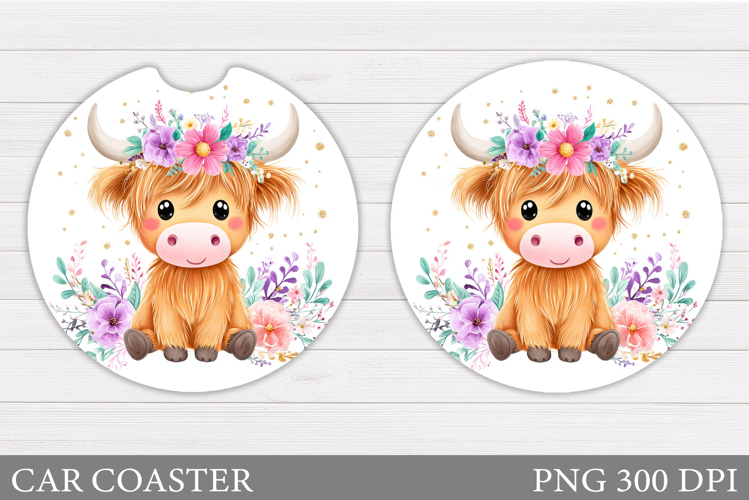 Cute Cow Car Coaster Design. Cow Coaster Sublimation