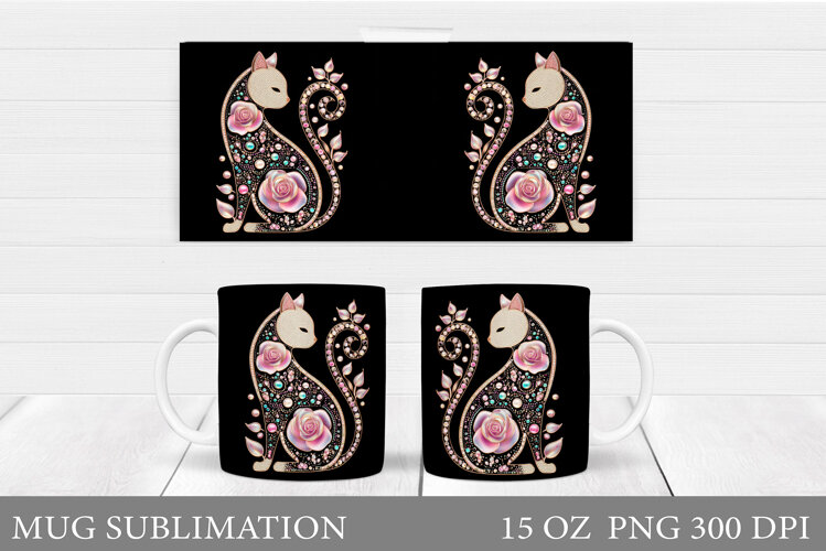 Floral Cat Mug Design. Cat Mug Sublimation example image 1