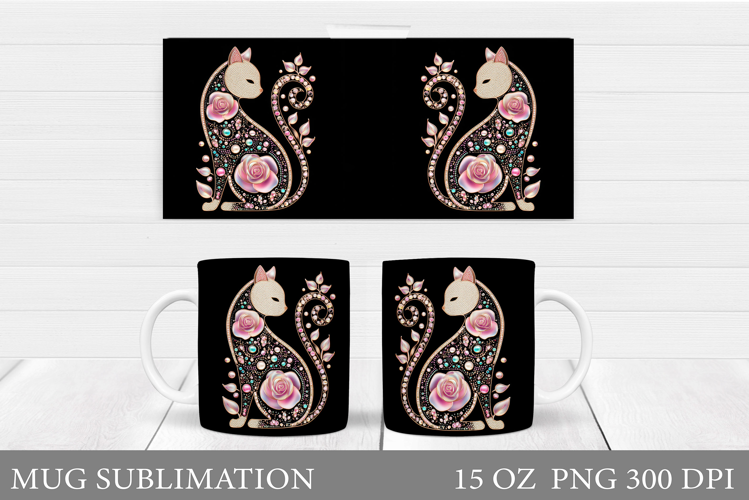 Floral Cat Mug Design. Cat Mug Sublimation