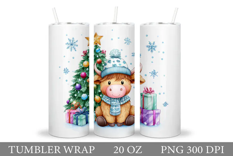 Christmas Cow Tumbler Design. Christmas Tumbler Sublimation