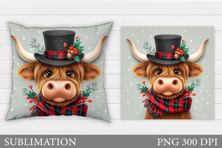 Christmas Cow Pillow Design. Christmas Pillow Sublimation