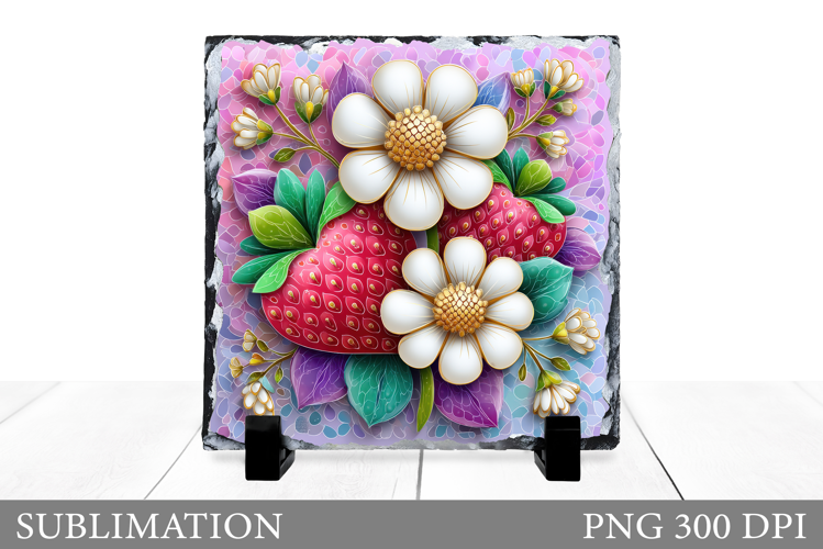 Strawberry Slate Sublimation. Flowers Slate Design