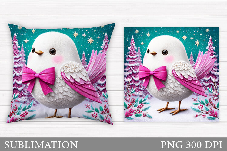 Christmas Bird Pillow Design. Christmas Pillow Sublimation example image 1