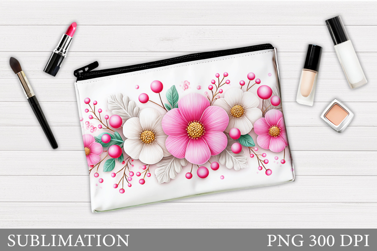 Flowers Makeup Bag Design. Floral Makeup Pouch Sublimation