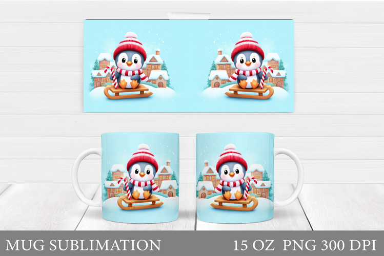 Christmas Penguin Mug Sublimation. Christmas Mug Design