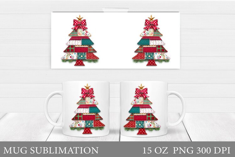 Patchwork Christmas Tree Mug. Christmas Mug Sublimation example image 1