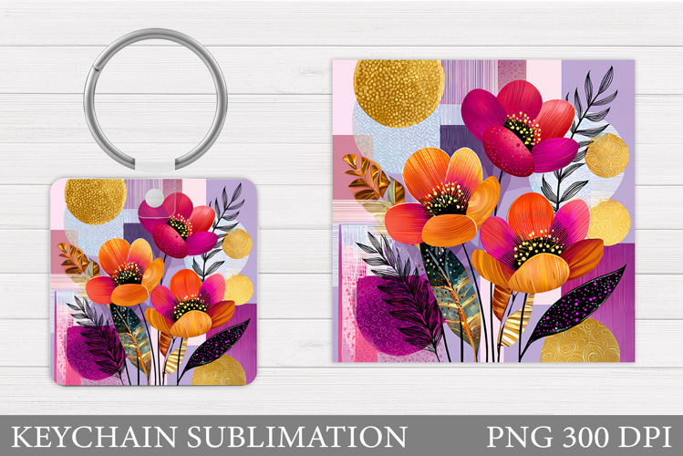 Flowers Keychain Sublimation. Floral Keychain Design