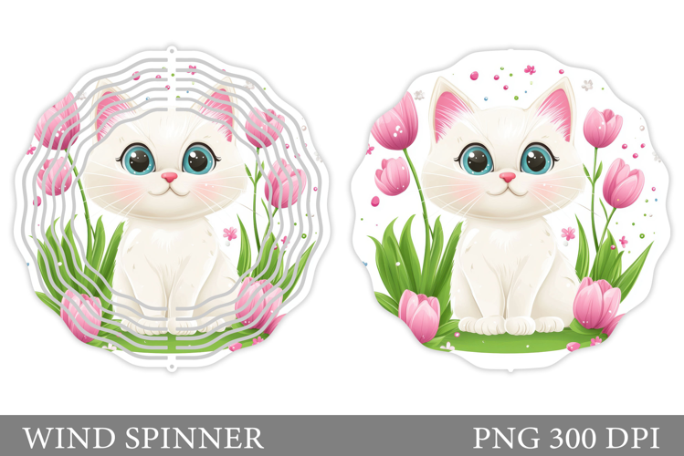 Cute Cat Wind Spinner Design. Cat Flowers Wind Spinner