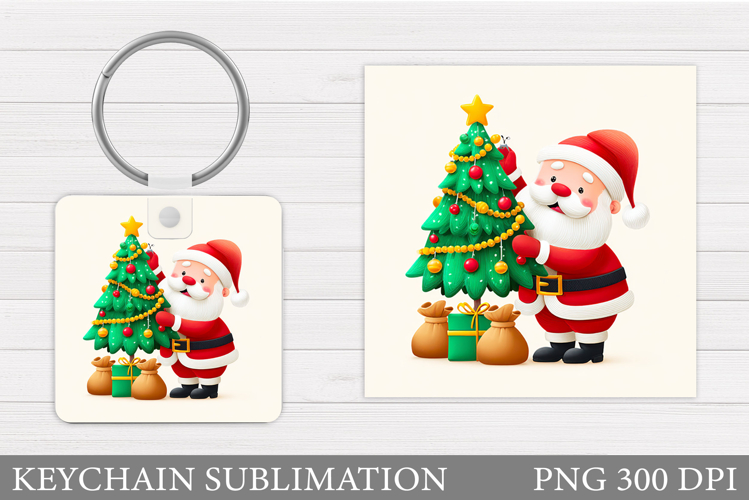 Cute Santa Claus Keychain. Christmas Keychain Sublimation