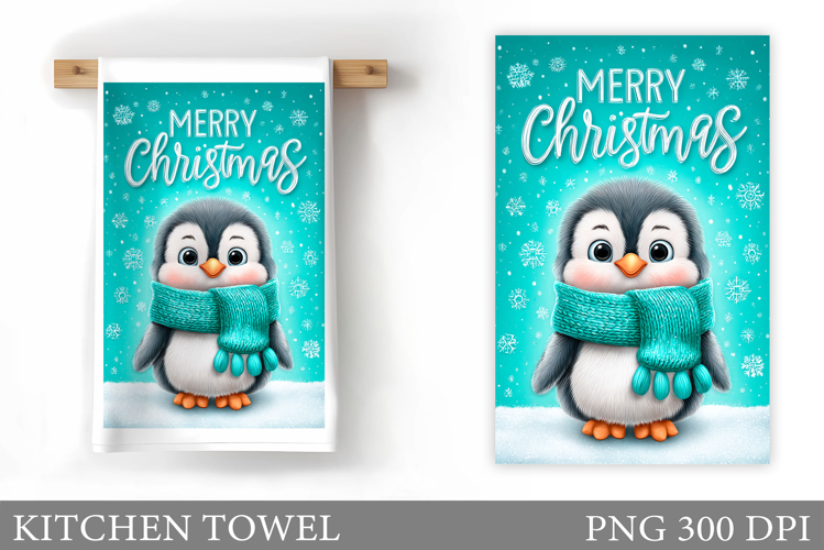 Christmas Penguin Kitchen Towel. Christmas Kitchen Towel