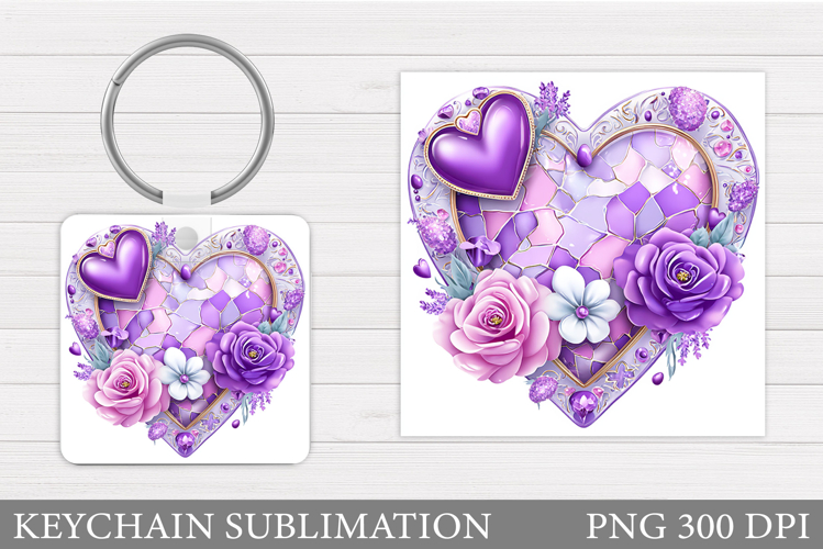 Floral Heart Keychain Sublimation. Valentine Keychain Design