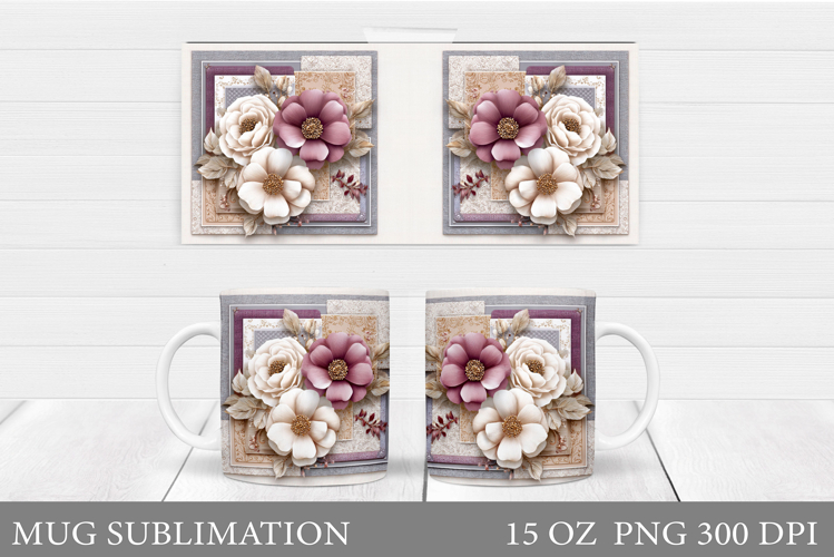 Flowers Mug Sublimation. Floral Mug Wrap Design