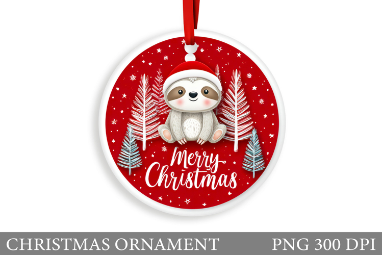 Cute Sloth Christmas Ornament. Christmas Sloth Sublimation