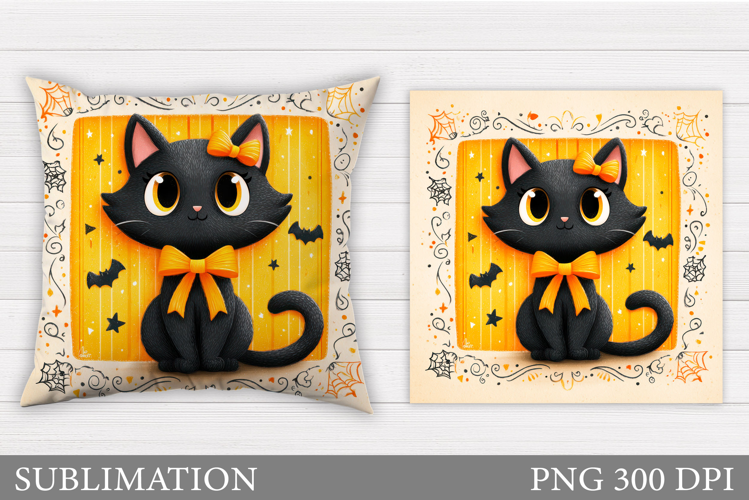 Halloween Black Cat Pillow/ Cute Halloween Sublimation