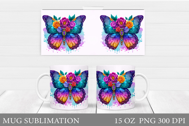 Butterfly Mug Sublimation. Butterfly Flowers Mug Design