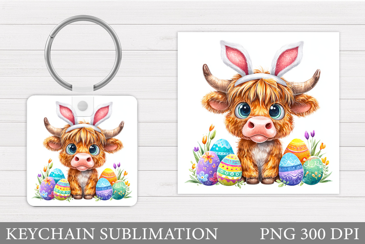 Easter Cow Keychain Design. Easter Keychain Sublimation