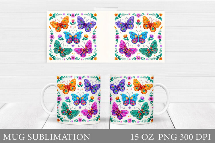 Butterflies Mug Sublimation. Butterfly Mug Design example image 1