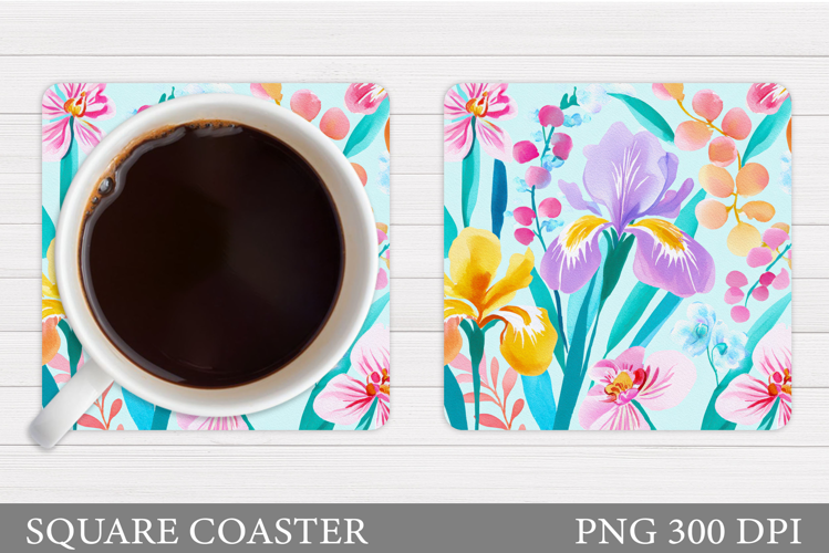 Flowers Coaster Sublimation. Floral Coaster Design