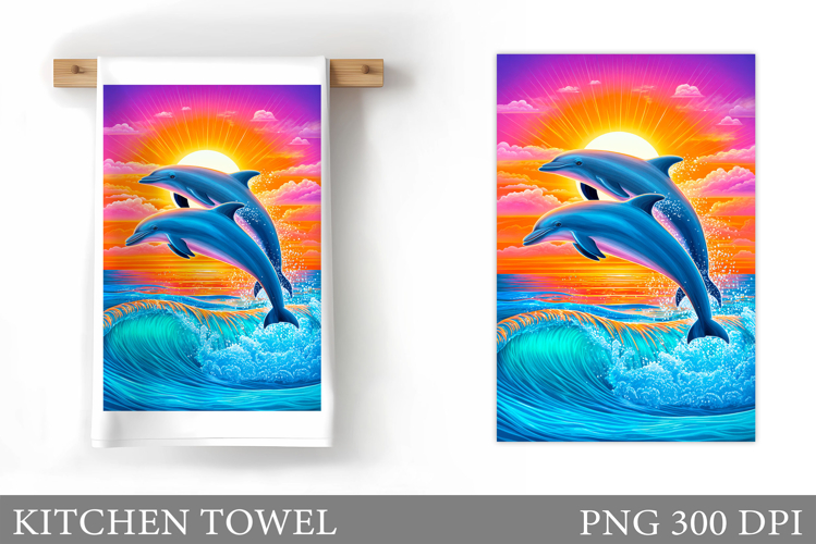 Dolphins Kitchen Towel Design. Sea Kitchen Towel Sublimation