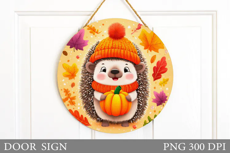 Fall Hedgehog Door Sign Sublimation. Fall Door Sign Design