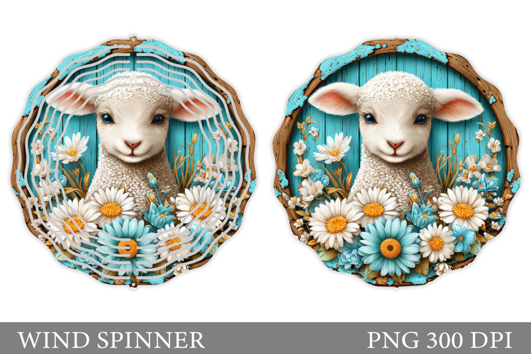 Cute Lamb Wind Spinner. Lamb Flowers Wind Spinner Design