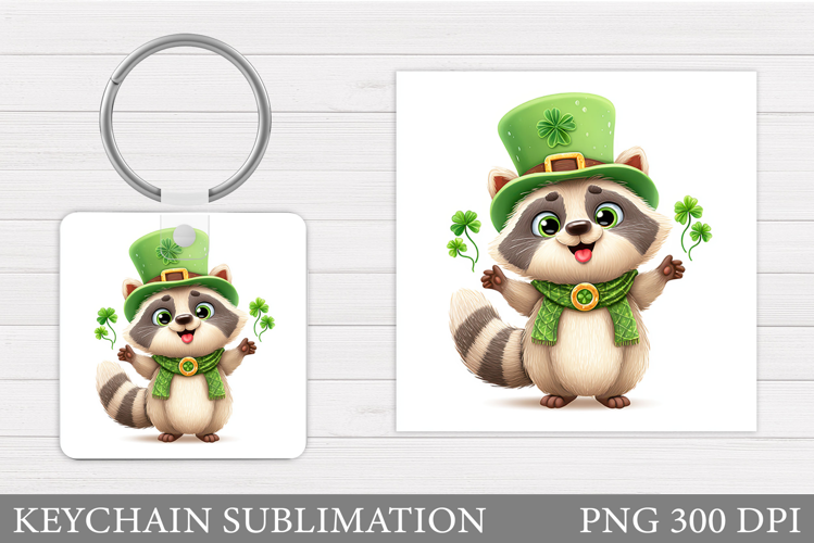 St Patrick Raccoon Keychain. St Patrick Keychain Sublimation
