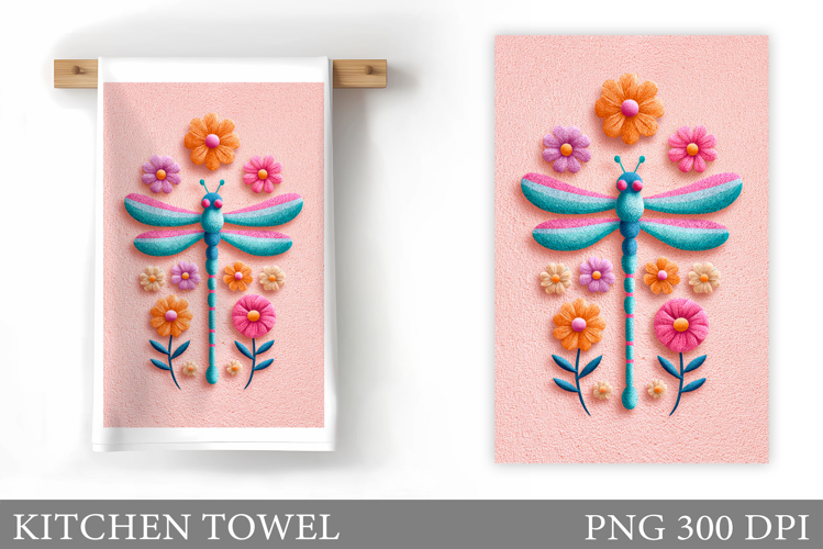 Dragonfly Kitchen Towel. Flowers Kitchen Towel Sublimation