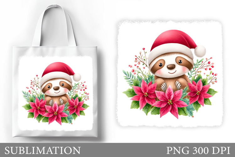 Christmas Sloth Tote Bag. Christmas Tote Bag Sublimation