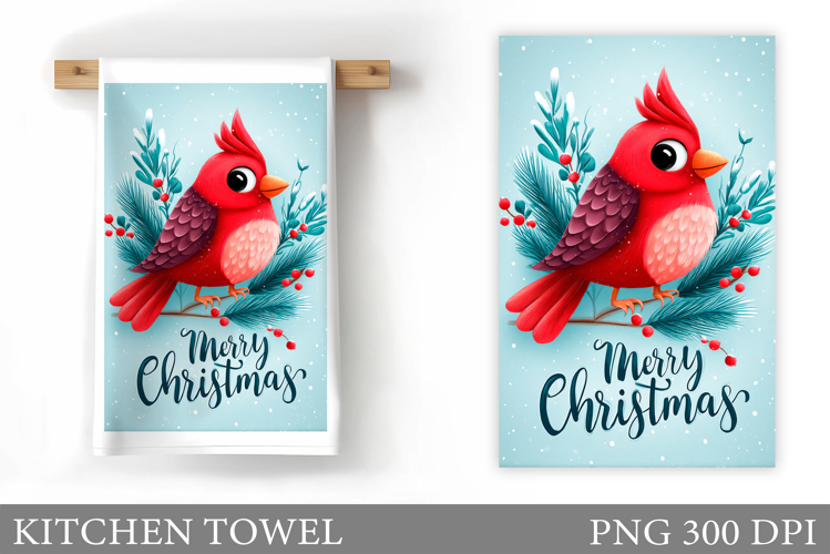Christmas Cardinal Kitchen Towel. Christmas Kitchen Towel