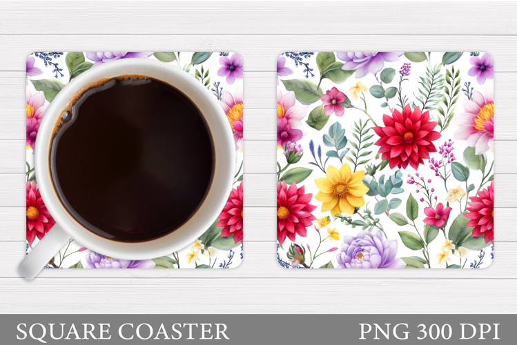 Flowers Coaster Sublimation. Floral Coaster Design