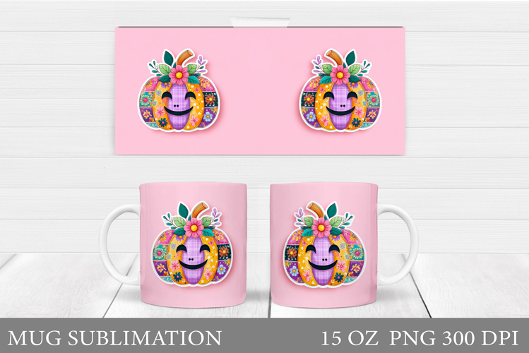 Patchwork Pumpkin Mug Design. Halloween Mug Sublimation