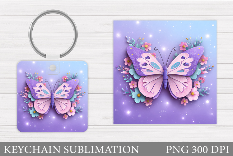 Butterfly Keychain Sublimation. Butterfly Flowers Keychain