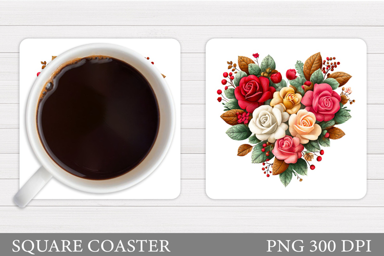 Floral Heart Coaster Sublimation. Valentine Coaster Design