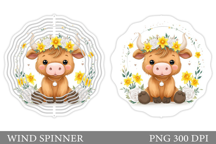Cute Cow Wind Spinner Design. Cute Cow Sublimation example image 1