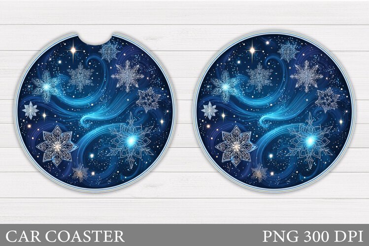 Snowflakes Car Coaster Design. Christmas Round Coaster example image 1