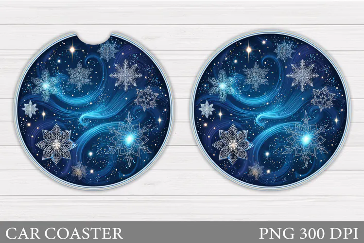 Snowflakes Car Coaster Design. Christmas Round Coaster