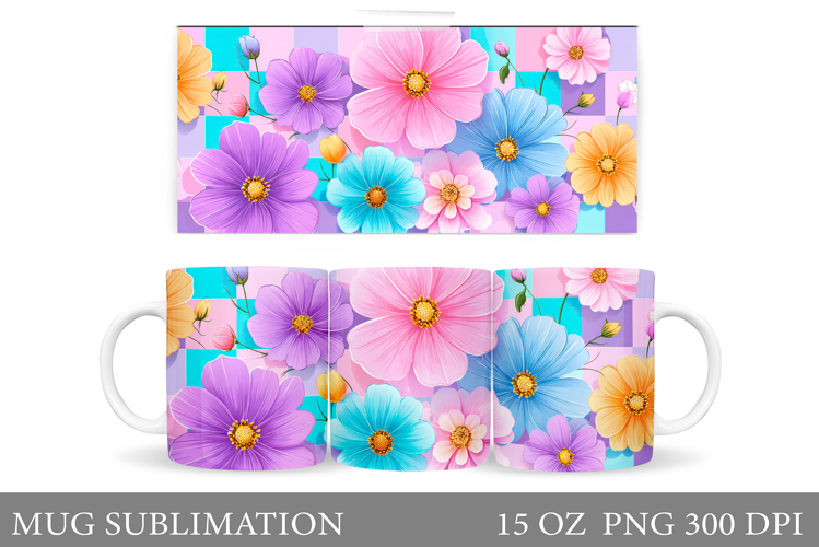 Flowers Mug Wrap Design. Wildflowers Mug Sublimation