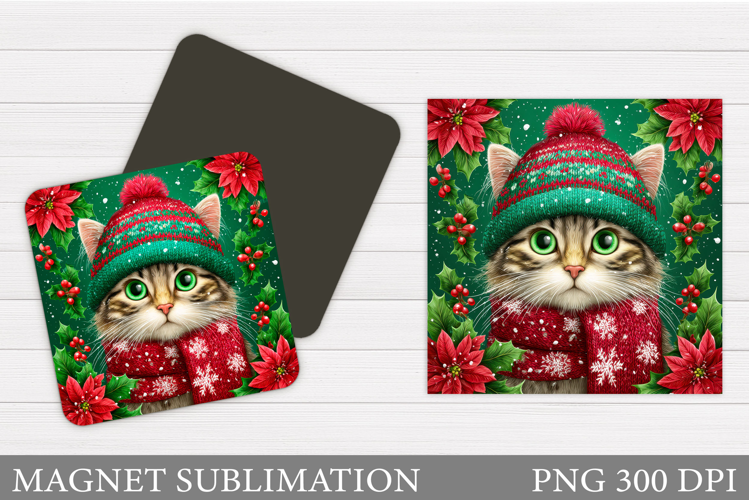 Christmas Cat Magnet Design. Christmas Magnet Sublimation