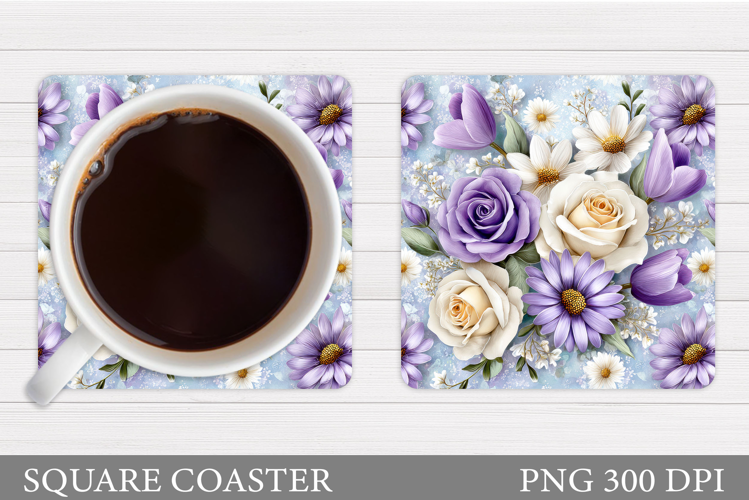 Flowers Coaster Sublimation. Floral Coaster Design