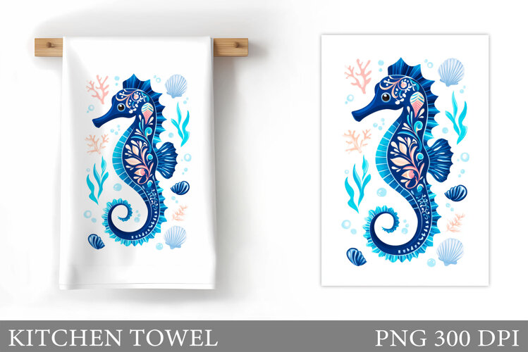 Seahorse Kitchen Towel Design. Sea Kitchen Towel Sublimation example image 1