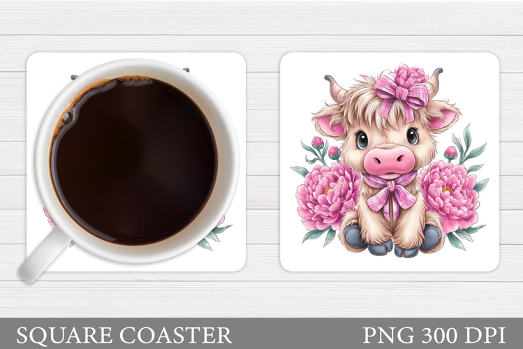 Cow Coaster Sublimation. Cow Flowers Coaster Design