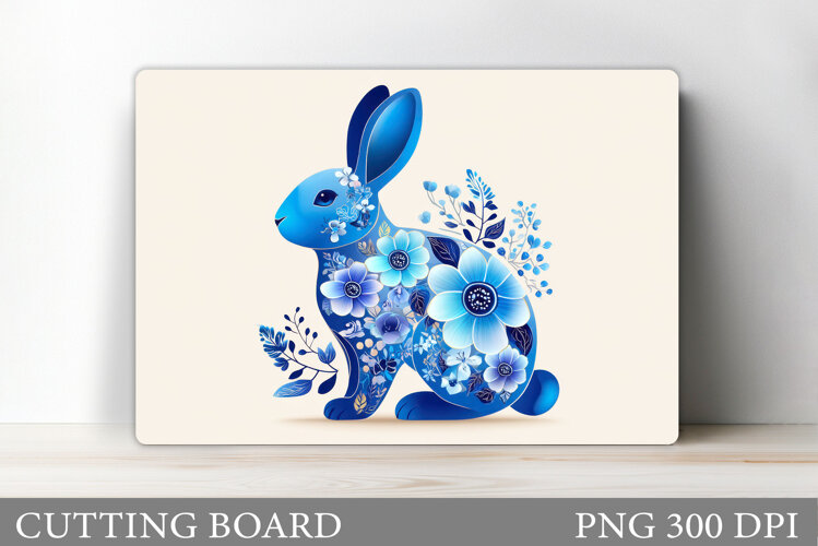 Floral Bunny Cutting Board Design. Bunny Sublimation example image 1