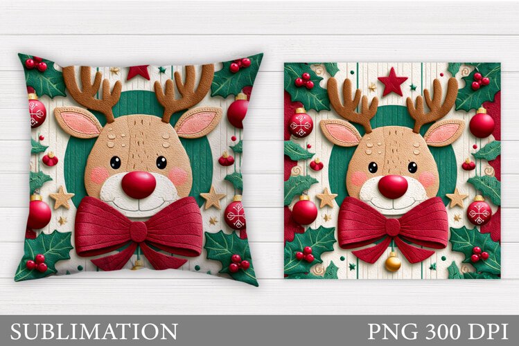 Reindeer Pillow Design. Christmas Pillow Sublimation example image 1