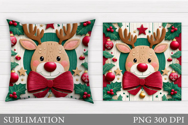 Reindeer Pillow Design. Christmas Pillow Sublimation