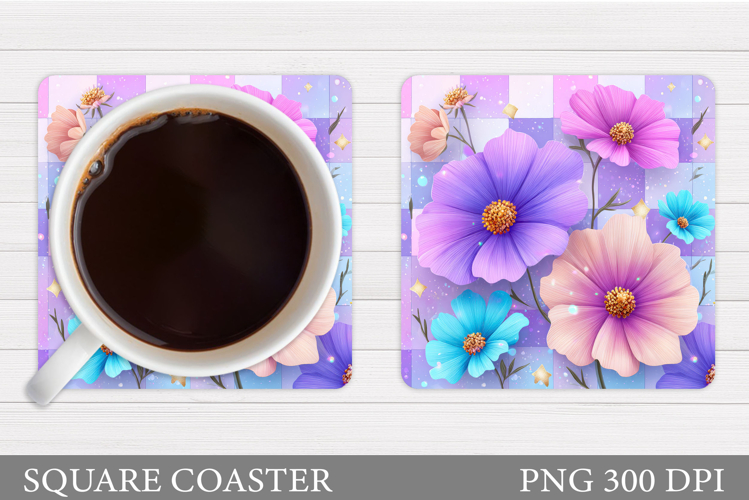 Flowers Coaster Sublimation. Floral Coaster Design