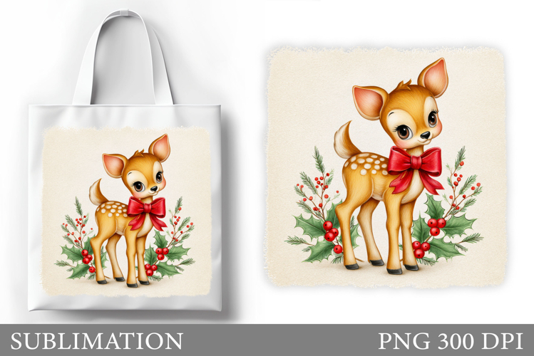 Christmas Deer Tote Bag. Christmas Tote Bag Sublimation