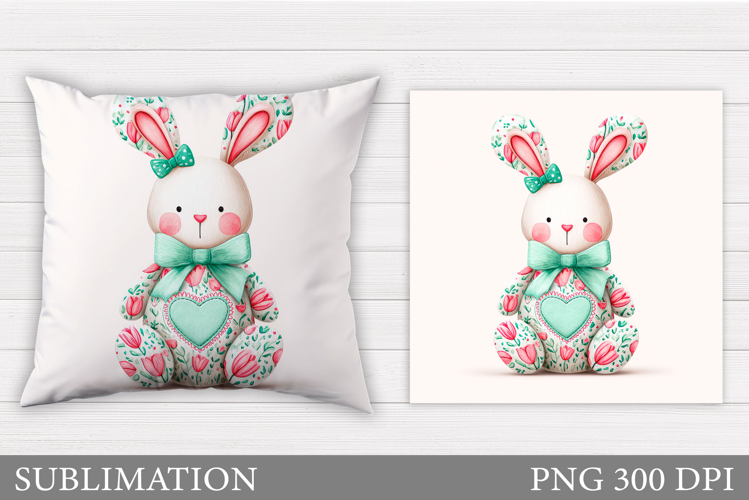 Floral Bunny Sublimation. Easter Bunny Pillow Design
