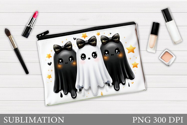 Cute Ghost Cosmetics Bag. Halloween Makeup Bag Sublimation example image 1